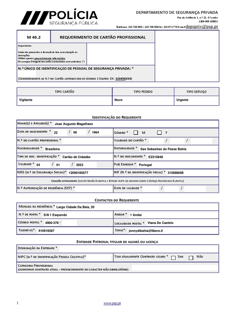 Requerimento para Cartão Profissional M40.2 | PDF | Preconceito (termo ...