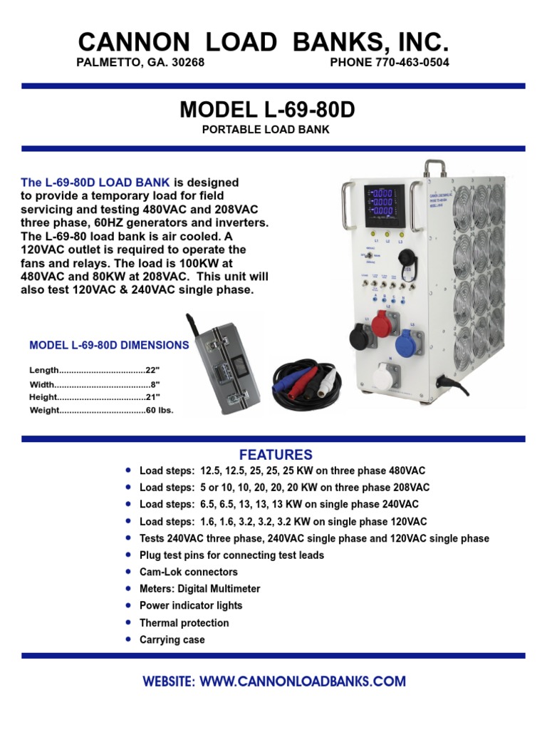 Cannon Load Banks L-69-80D Data Sheet | PDF