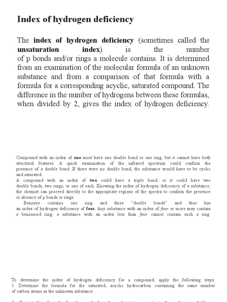 Index of Hydrogen Deficiency | PDF | Molecules | Chemical Substances