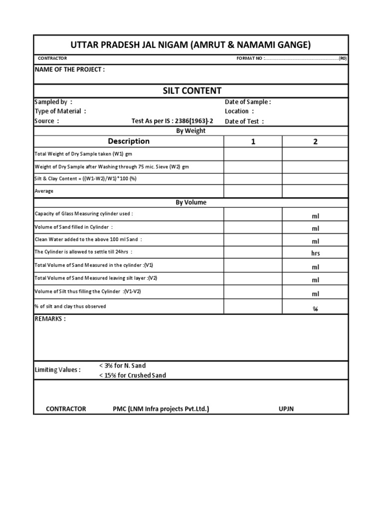 Silt Content Test Procedure for Sand | PDF