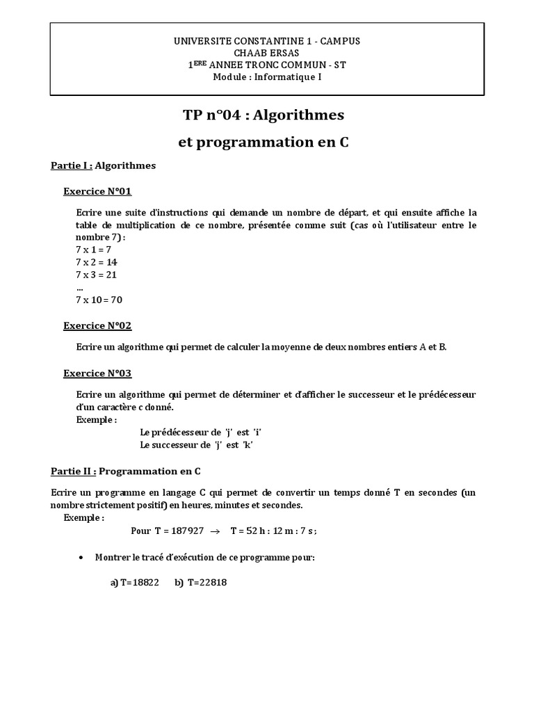 Algorithmes et Programmation en C | PDF | Méthodes et références ...
