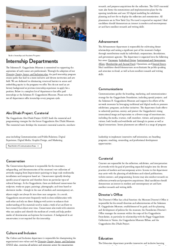 Internship Departments The Guggenheim Museums and Foundation PDF
