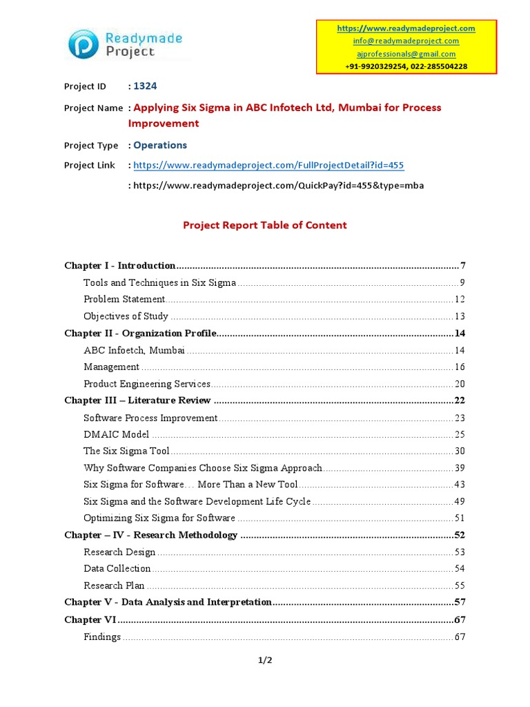 MBA Project TOC | PDF | Six Sigma | Software Development Process