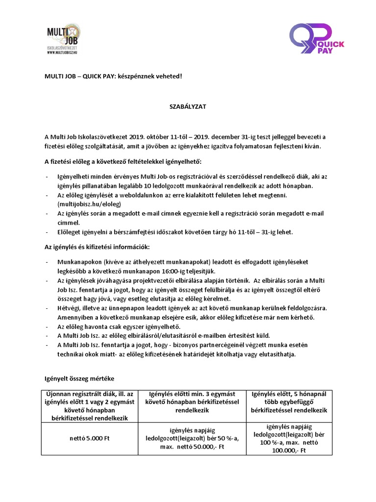 Quick pay szabalyzat pdf
