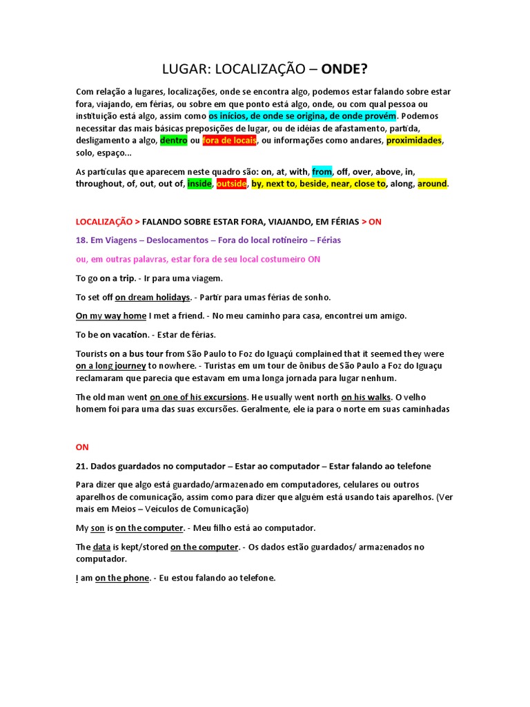 Localização e Preposições de Lugar | PDF