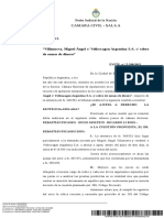 Demanda por cobro de suma de dinero contra Volkswagen Argentina SA