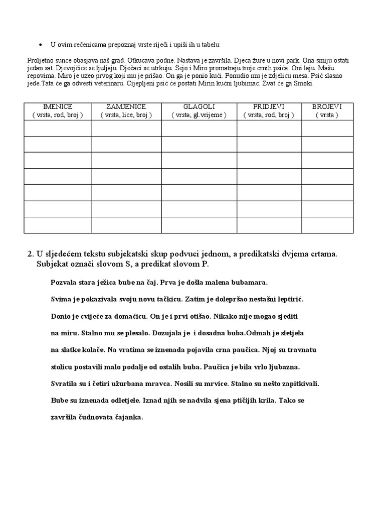 Vrste RijeciPon Za Kraj PDF