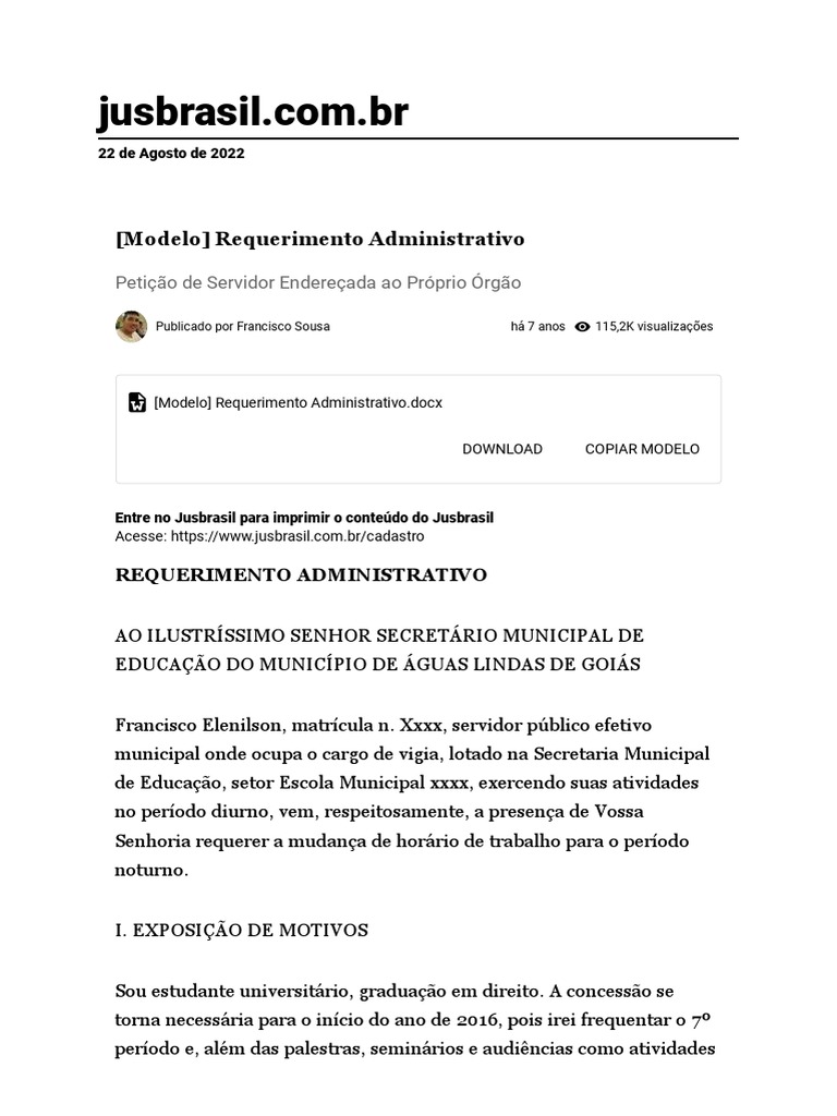 Modelo de Requerimento Administrativo | PDF | Justiça | Crime e Violência