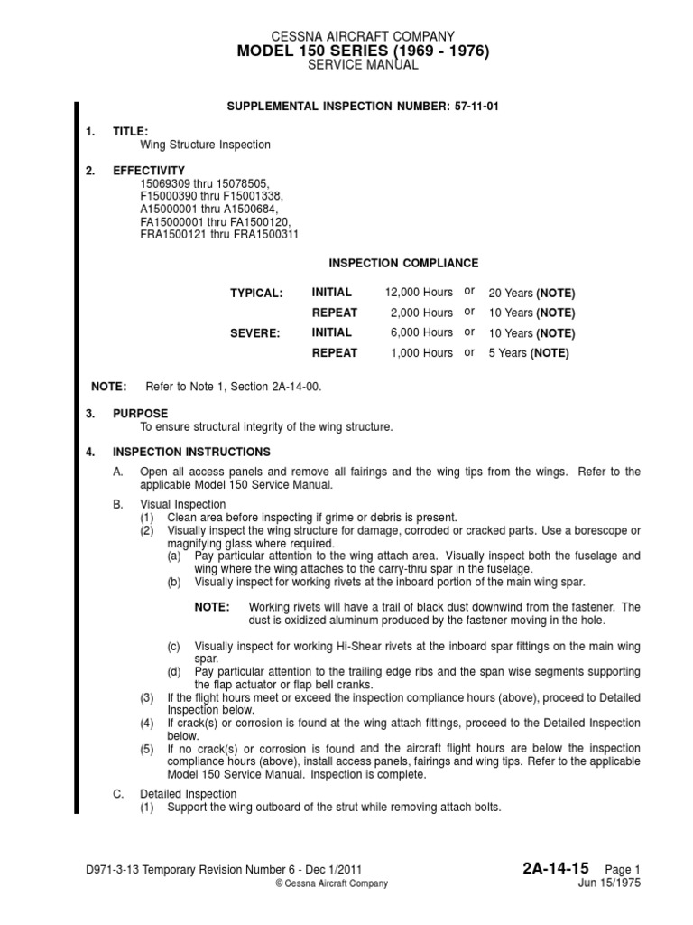 Model 150 Series 1969 1976 Supplemental Inspection Number 57 11