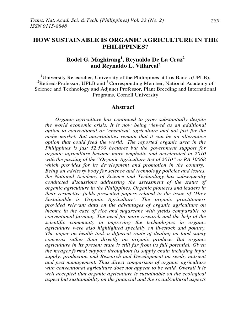 Sustainability of Organic Agriculture in the Philippines | PDF ...