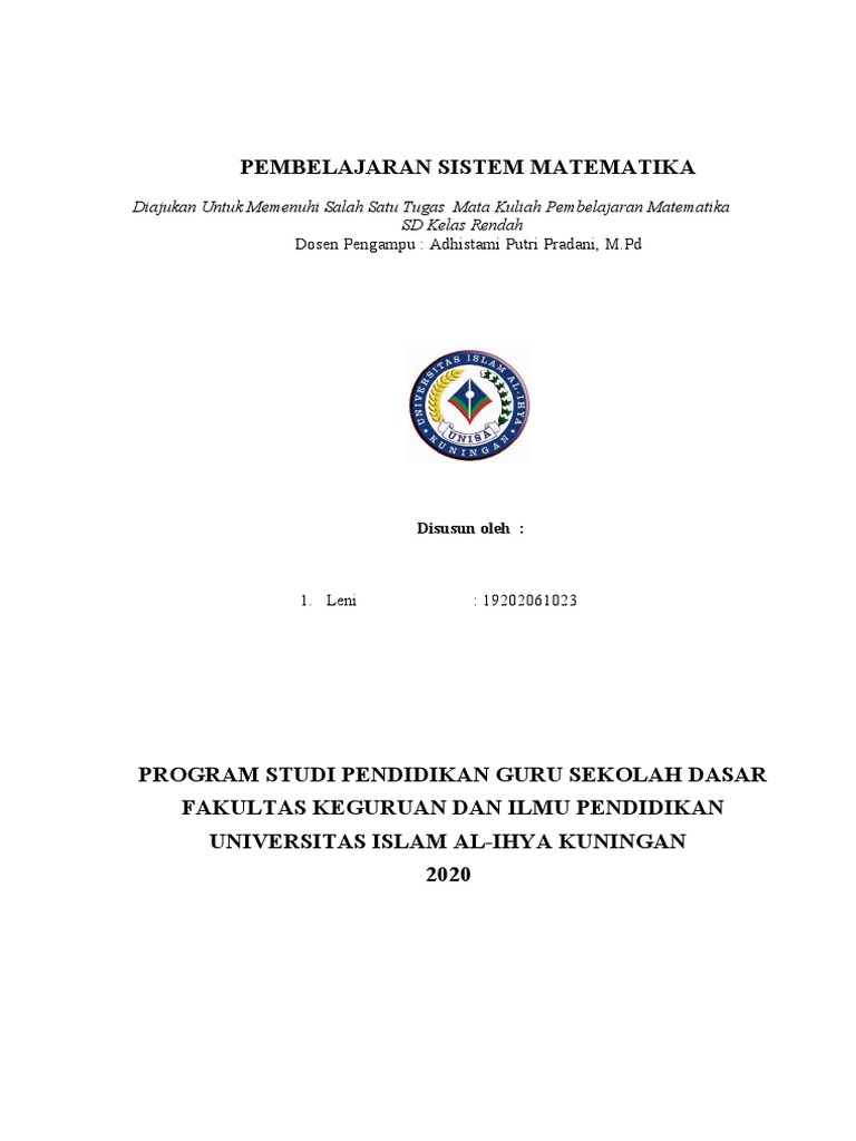 Definisi Sistem Matematika SD | PDF | Metode & Bahan Ajar