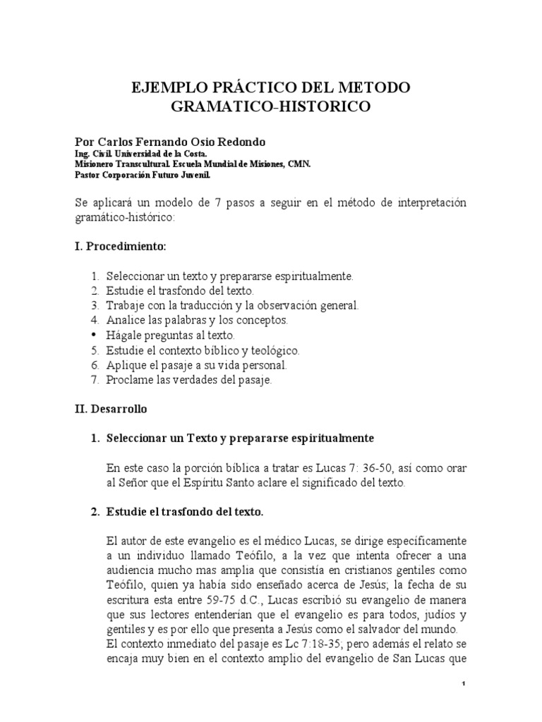 Método Gramático-Histórico en Lucas 7:36-50 | PDF | Evangelio De Lucas ...