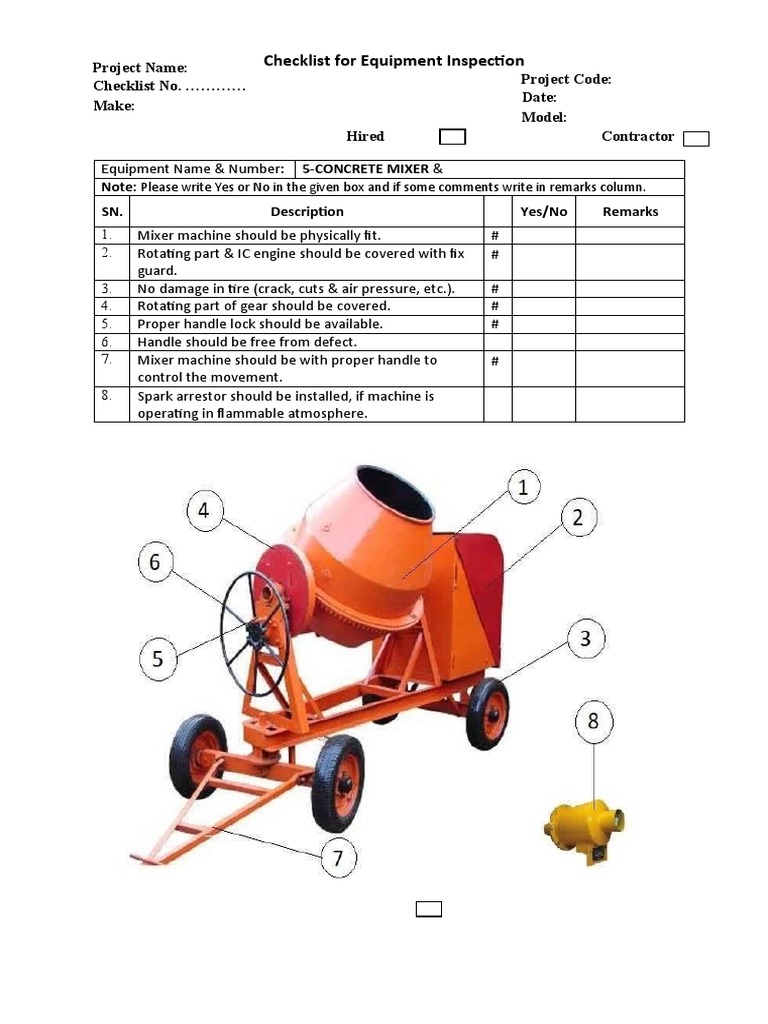 Checklist For Equipment Inspection CONCRETE MIXER PDF