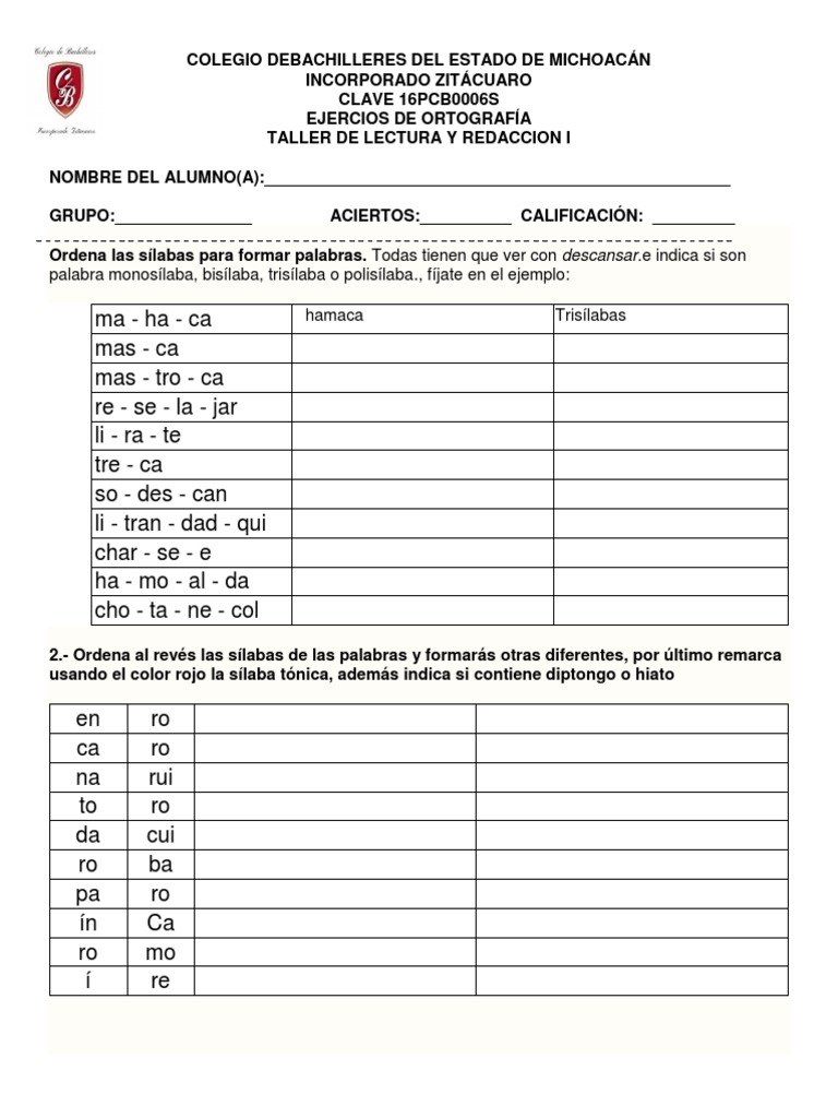 Ejercicios de Ortografía y Sílaba | PDF | Fonética | Voz humana