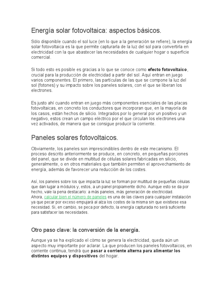 Energía Solar Fotovoltaica Explicacion | PDF | Panel solar | Fotovoltaica