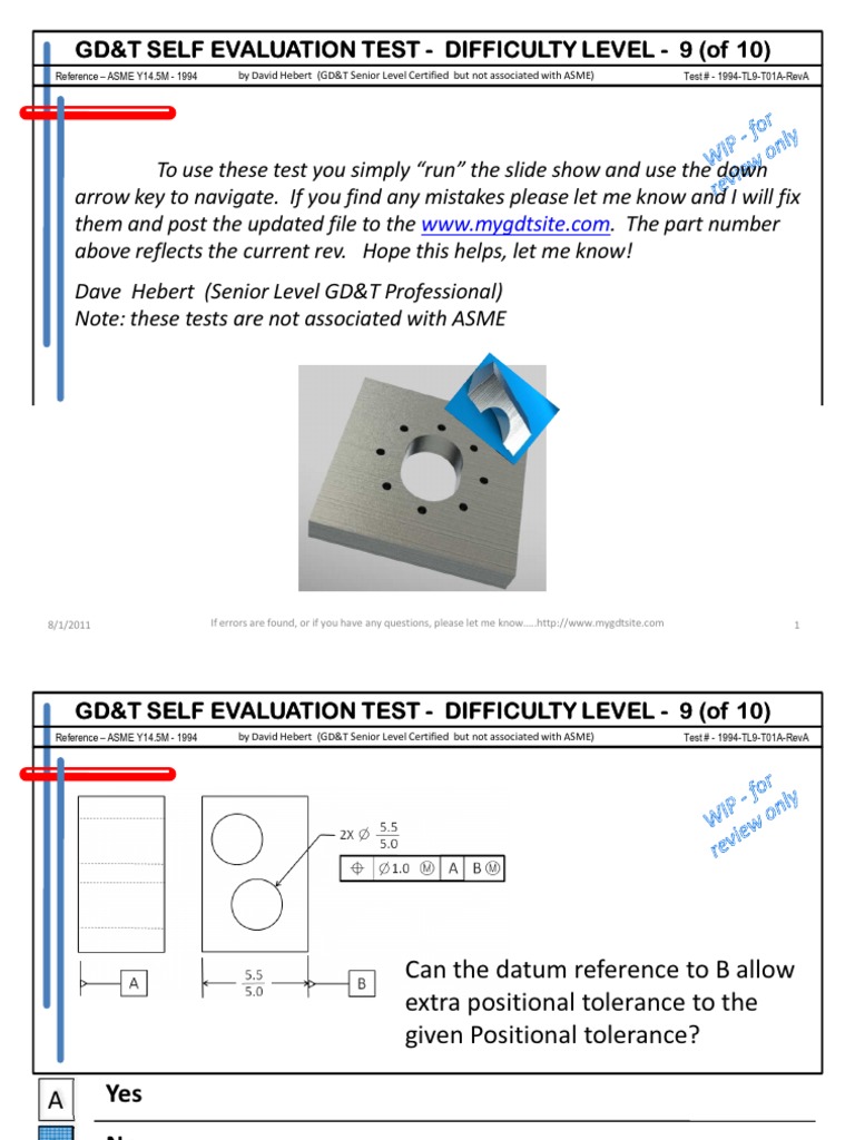 GD&T Self Evaluation Test - Level 9 - 9a1994-T09-T01A-RevA | PDF