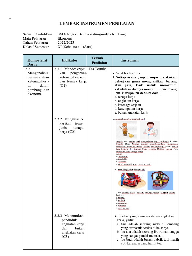 Instrumen Penilaian Ekonomi Kelas XI | PDF