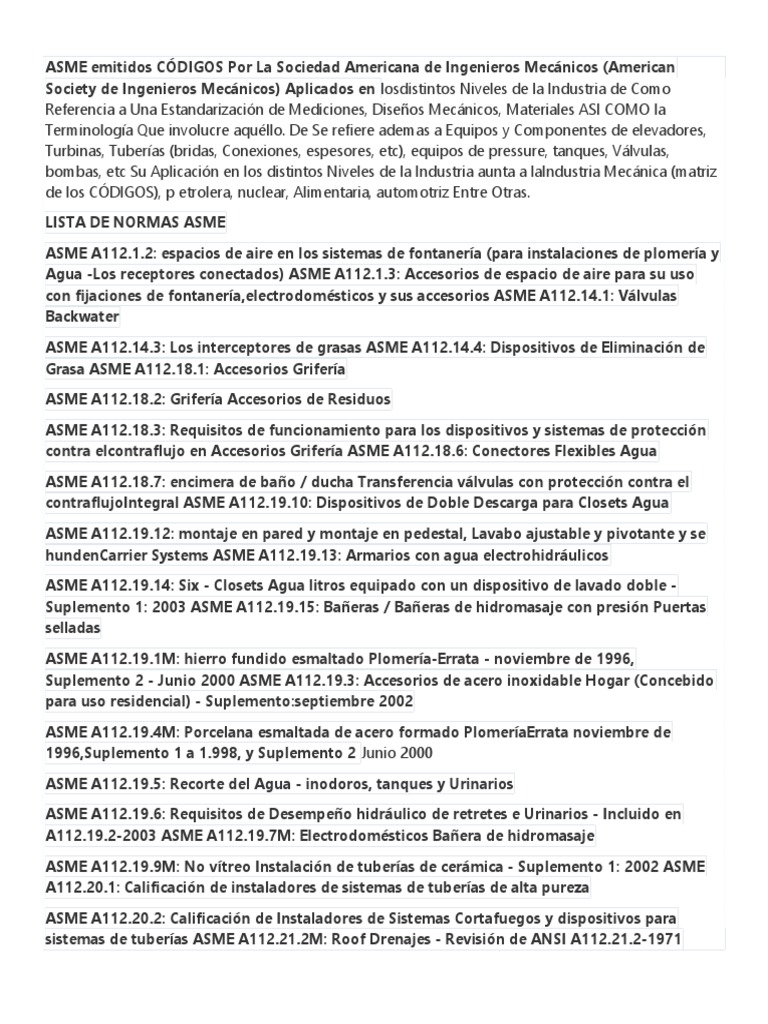 Normas ASME: Listado y Aplicaciones | PDF | Tap (Válvula) | Escalera ...
