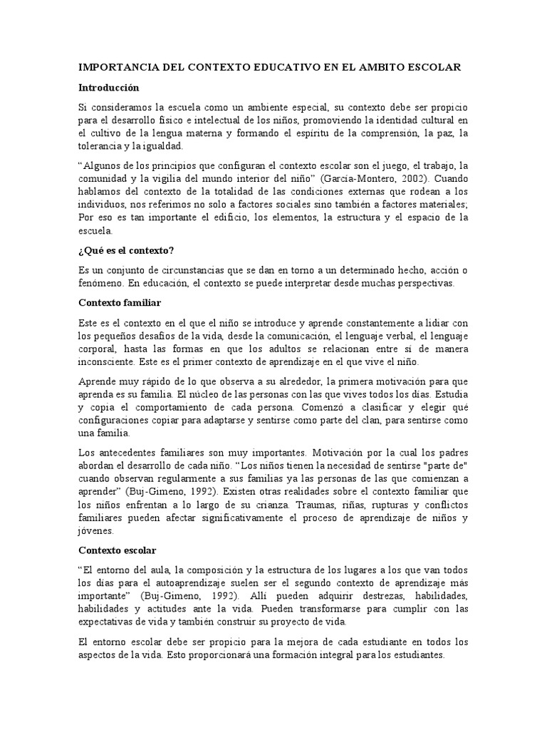 Importancia del Contexto Escolar | PDF | Aprendizaje | Modificación de ...