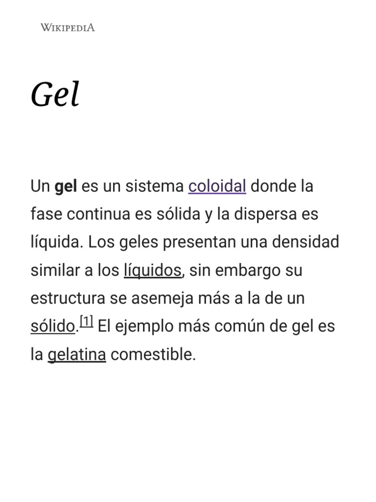 Gel Wikipedia, La Enciclopedia Libre PDF Gel Sustancias químicas