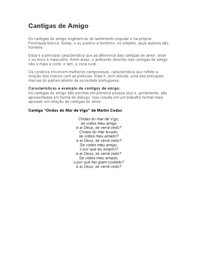Exemplos de Cantigas de Amigo | PDF | Amor