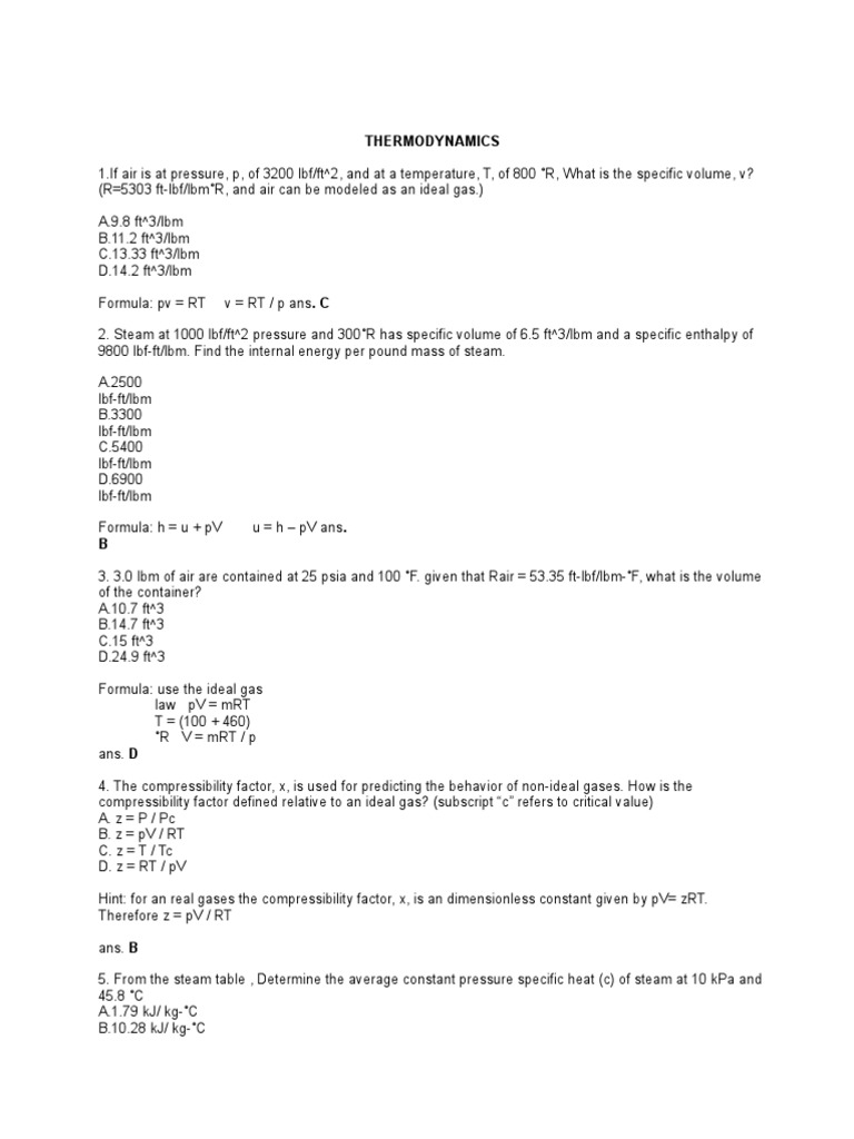Thermodynamics Exam Questions and Solutions | PDF | Gases | Mechanics