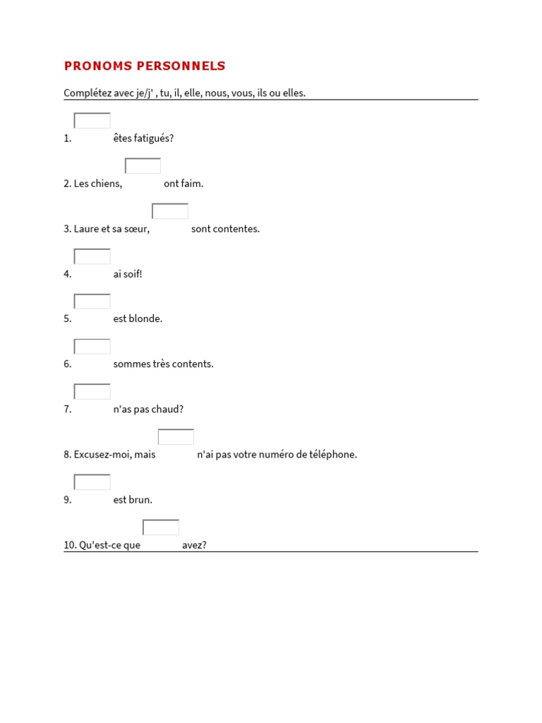 Exercices sur les pronoms personnels | PDF | Conventions culturelles ...