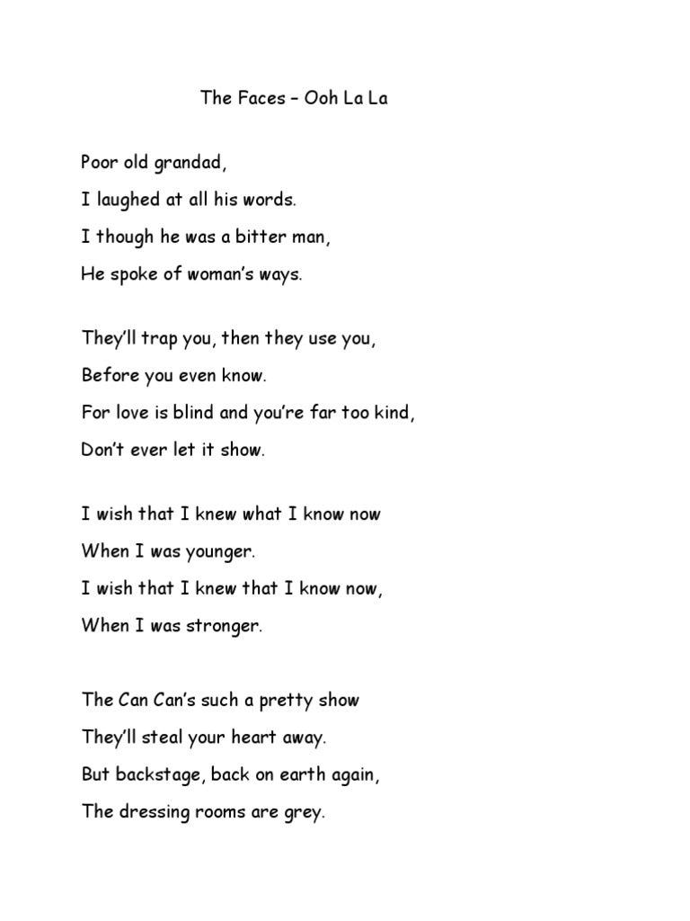 The Faces Ooh La La Lyrics PDF
