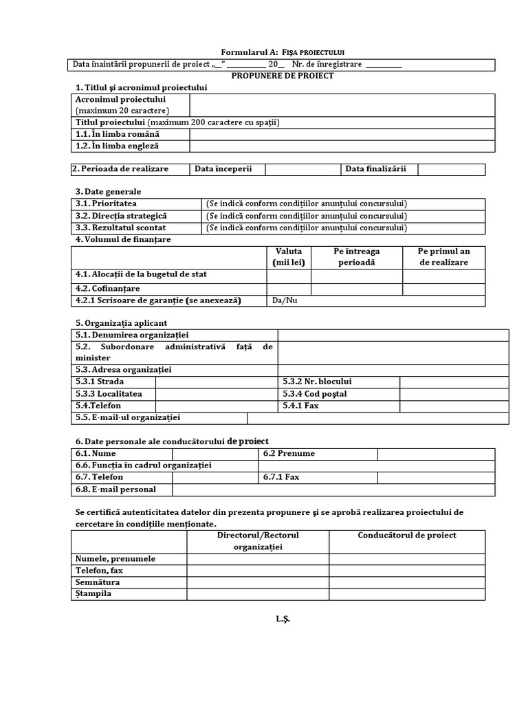 Formularul Tip Proiect | PDF