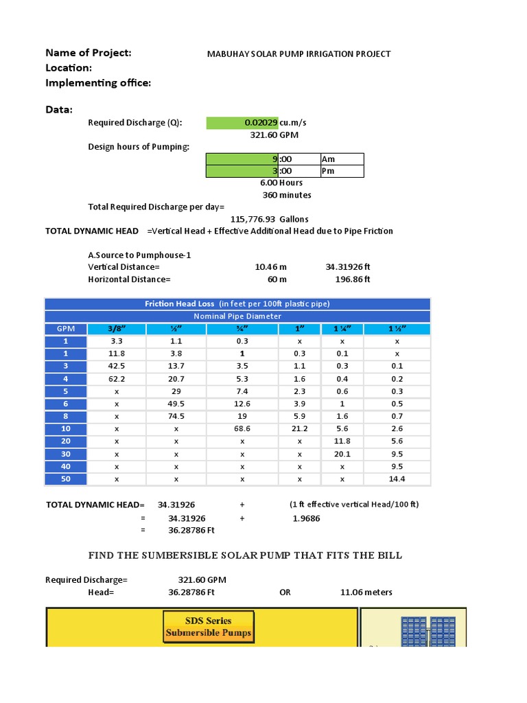 Solar Pump Excel Computation | PDF | Gallon | Pump