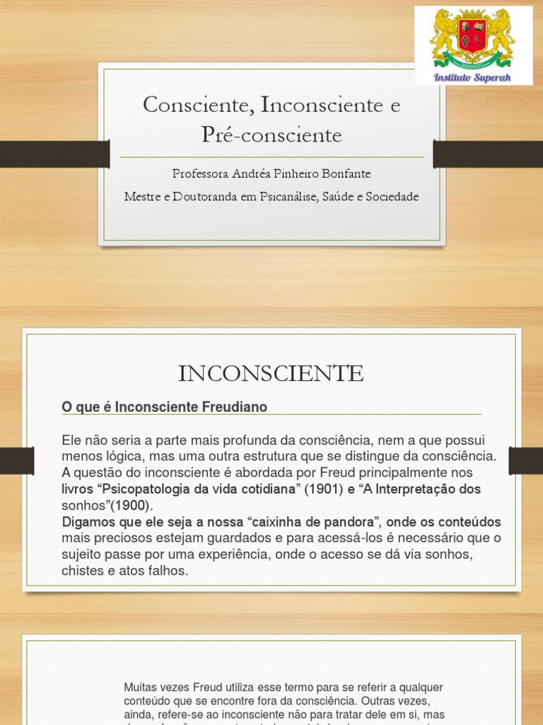 INTRODUÇÃO A PSICANÁLISE 03-Consciente, Inconsciente e Pré-Consciente ...