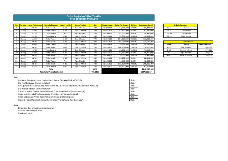 Soal test excel admin pdf
