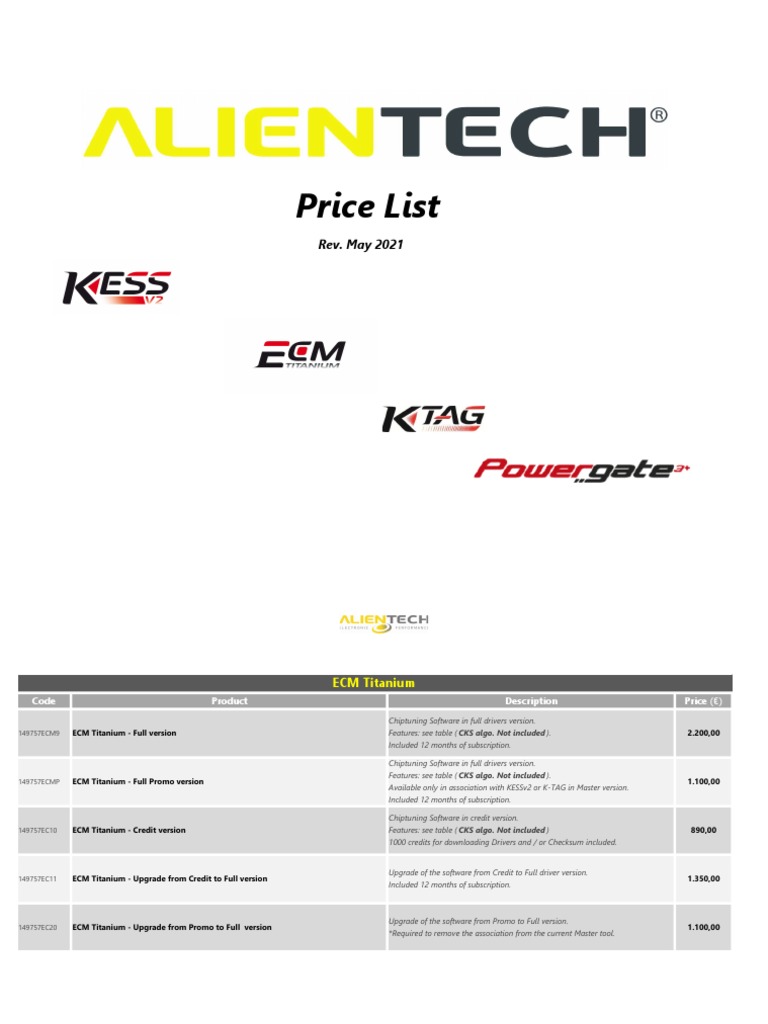 ENG - Alientech - Price List | PDF | Subscription Business Model ...