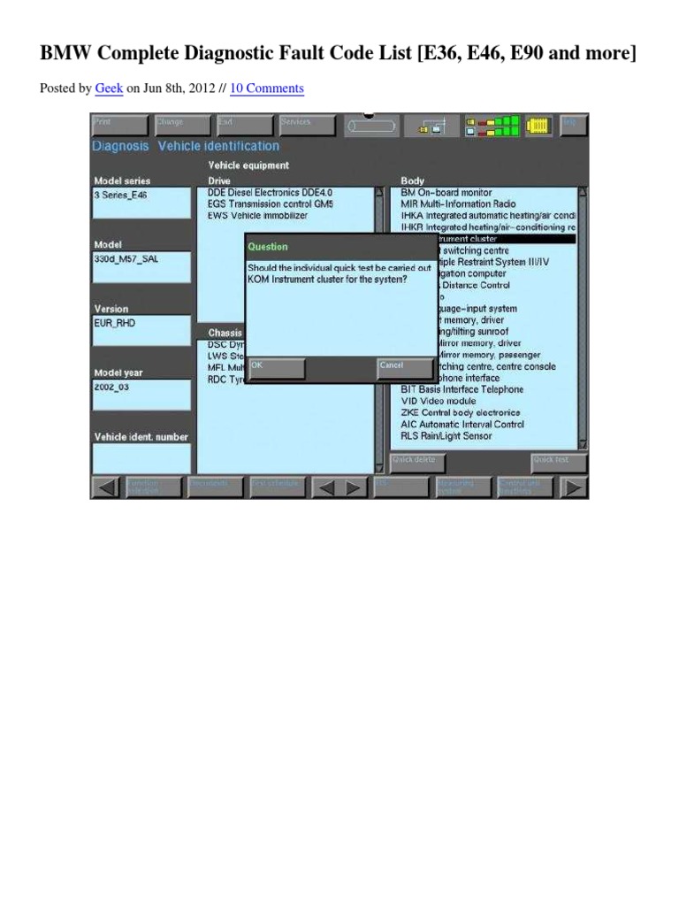 BMW Complete Diagnostic Fault Code List | PDF | Throttle | Ignition System