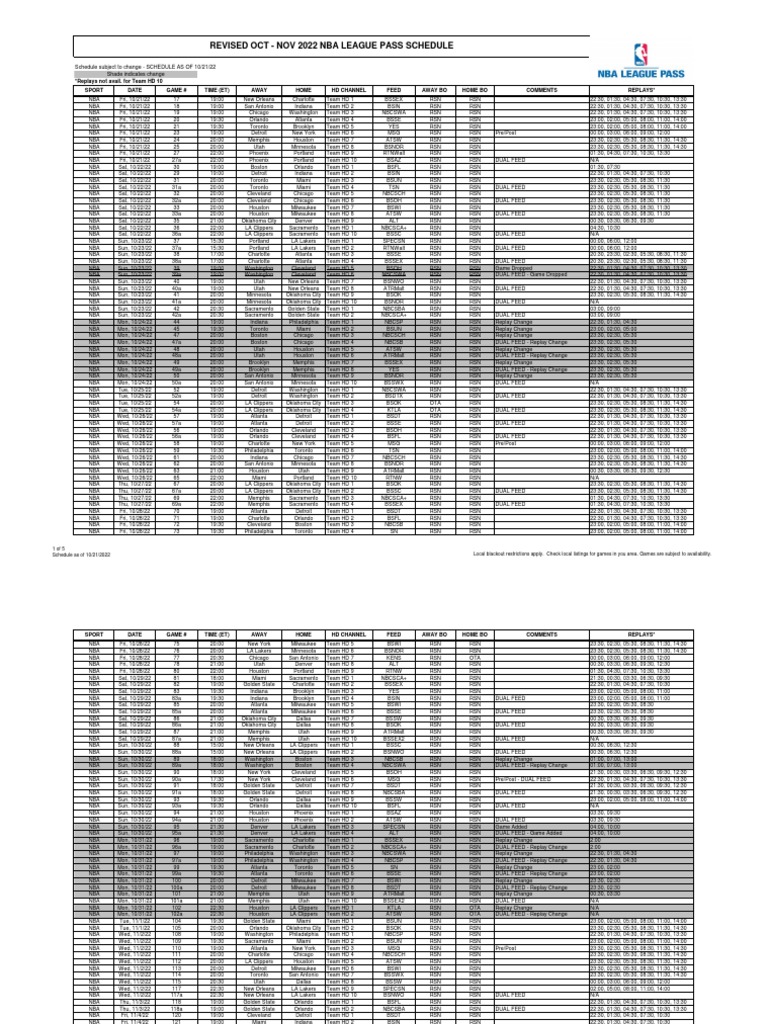 NBA Schedule PDF National Basketball Association Los Angeles Lakers