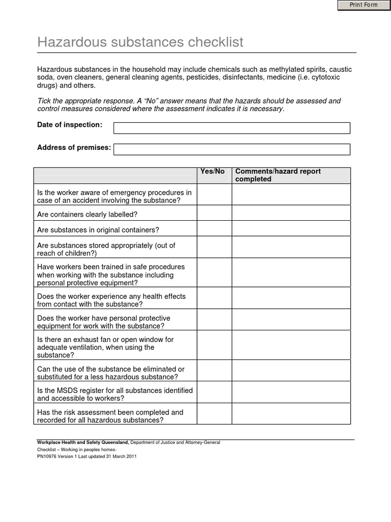 Community Hazardous Substances Checklist PDF