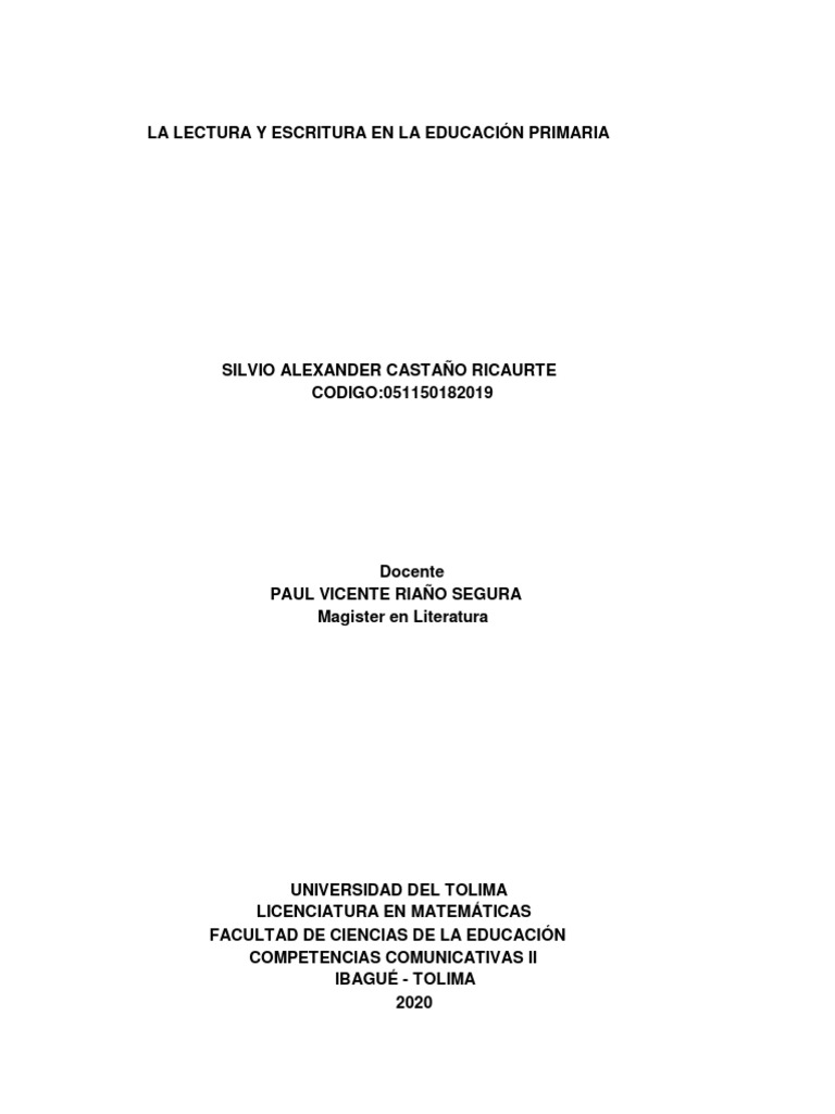La Lectura y Escritura en La Educación Primaria | PDF | Método de ...
