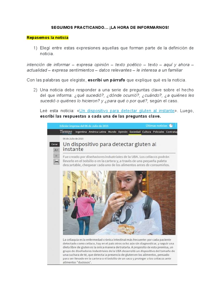 Seguimos Practicando ¡La Hora de Informarnos | PDF