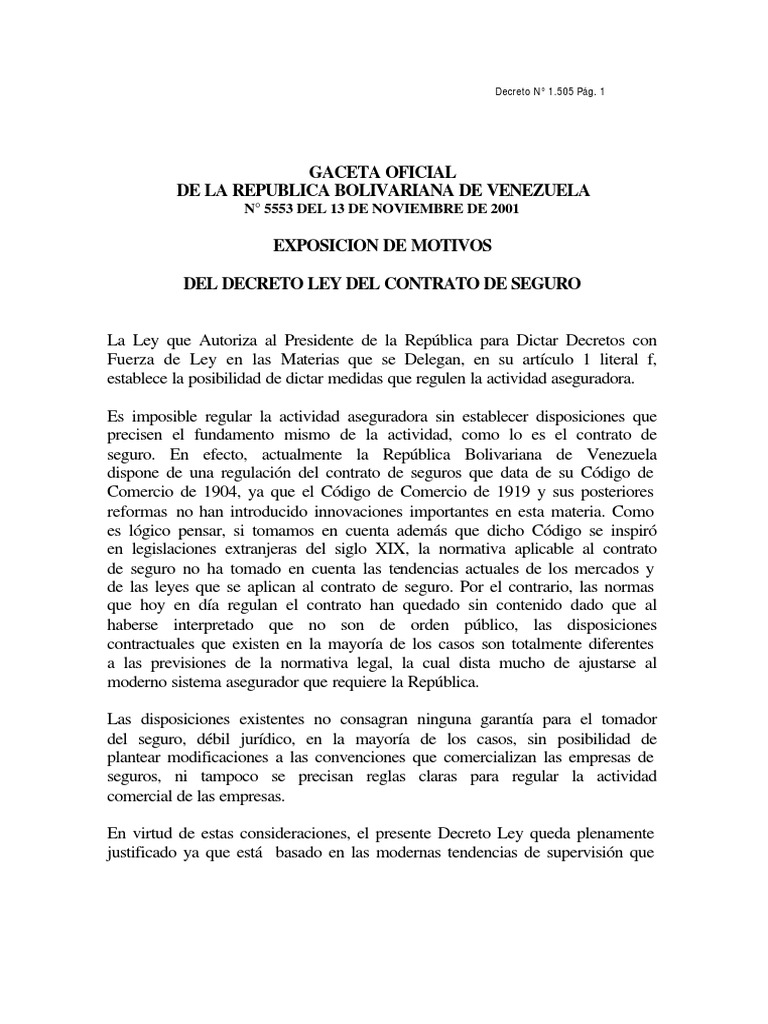 Ley del Contrato de Seguro en Venezuela | PDF | Póliza de seguros | Seguro