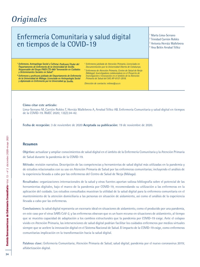 Enfermeria Comunitaria y Salud Digital en Pandemia | PDF | Enfermería ...