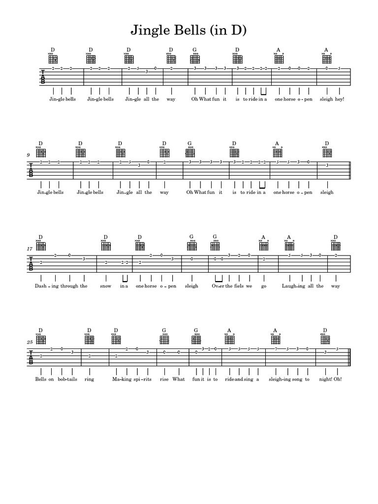 Jingle Bells in D Tab PDF Holidays Seasonal Traditions