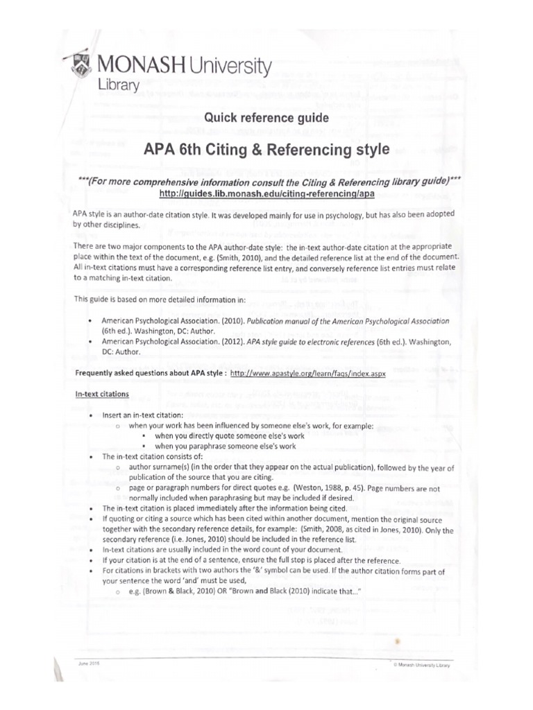 APA 6th Ed Referencing Guide | PDF