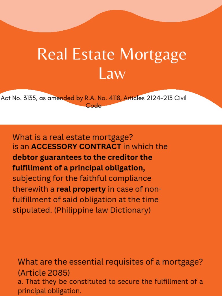 Real estate mortgage law act no 3135 as amended by r a no 4118