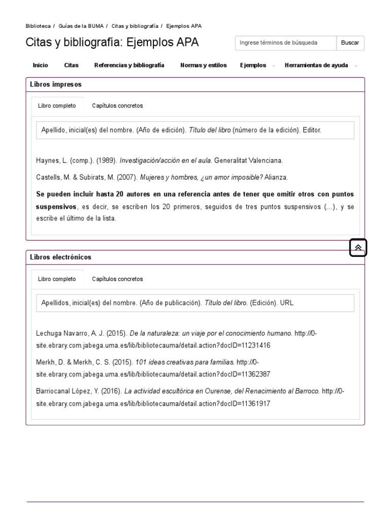 Ejemplos APA - Citas y Bibliografía - Guías de La BUMA at Universidad