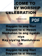 Welcome To Sunday Worship Celebration: NOVEMBER 20, 2022