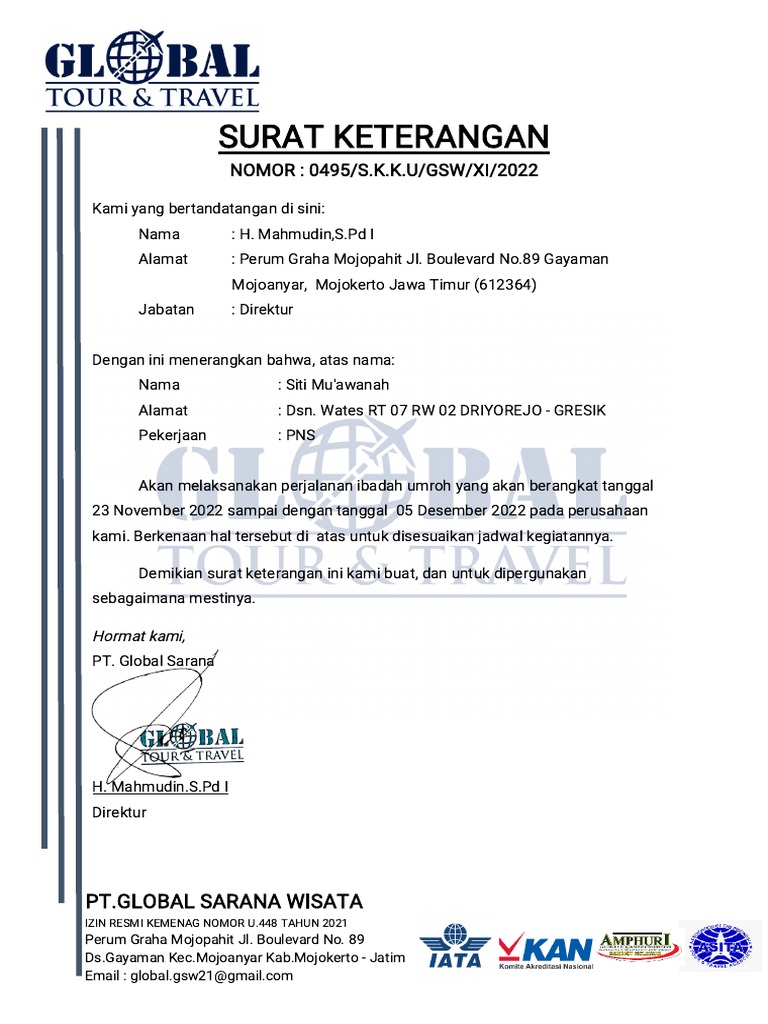 Surat Ijin Umroh Bu Siti | PDF