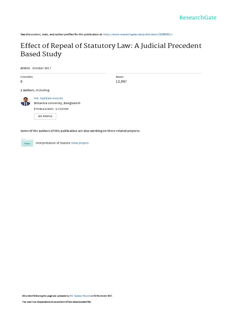 Effect of Repeal of Statutory Law A Judicial Precedent Based Study