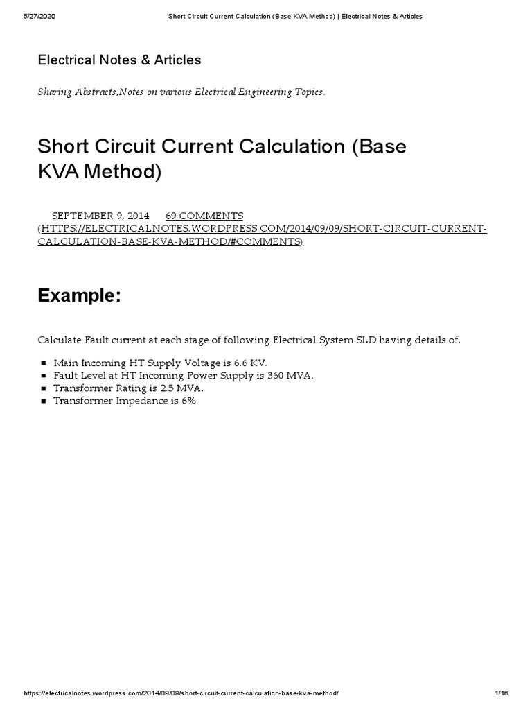 Short Circuit Current Calculation (Base KVA Method) | PDF | Transformer ...