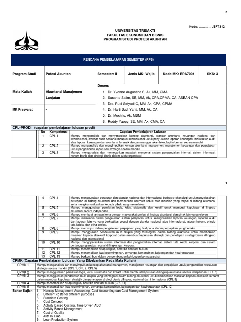 RPS Akuntansi Manajemen Semester II | PDF
