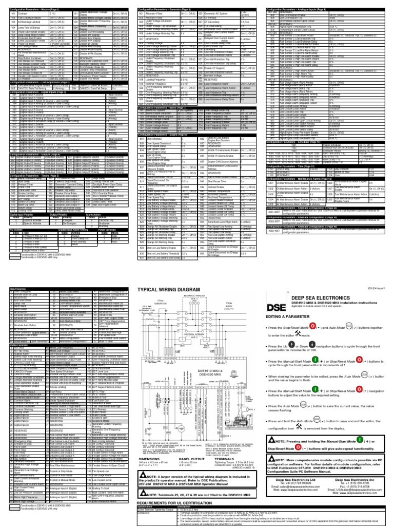 DSE 4520 Configuration Parameters Guide | PDF | Mains Electricity | Switch